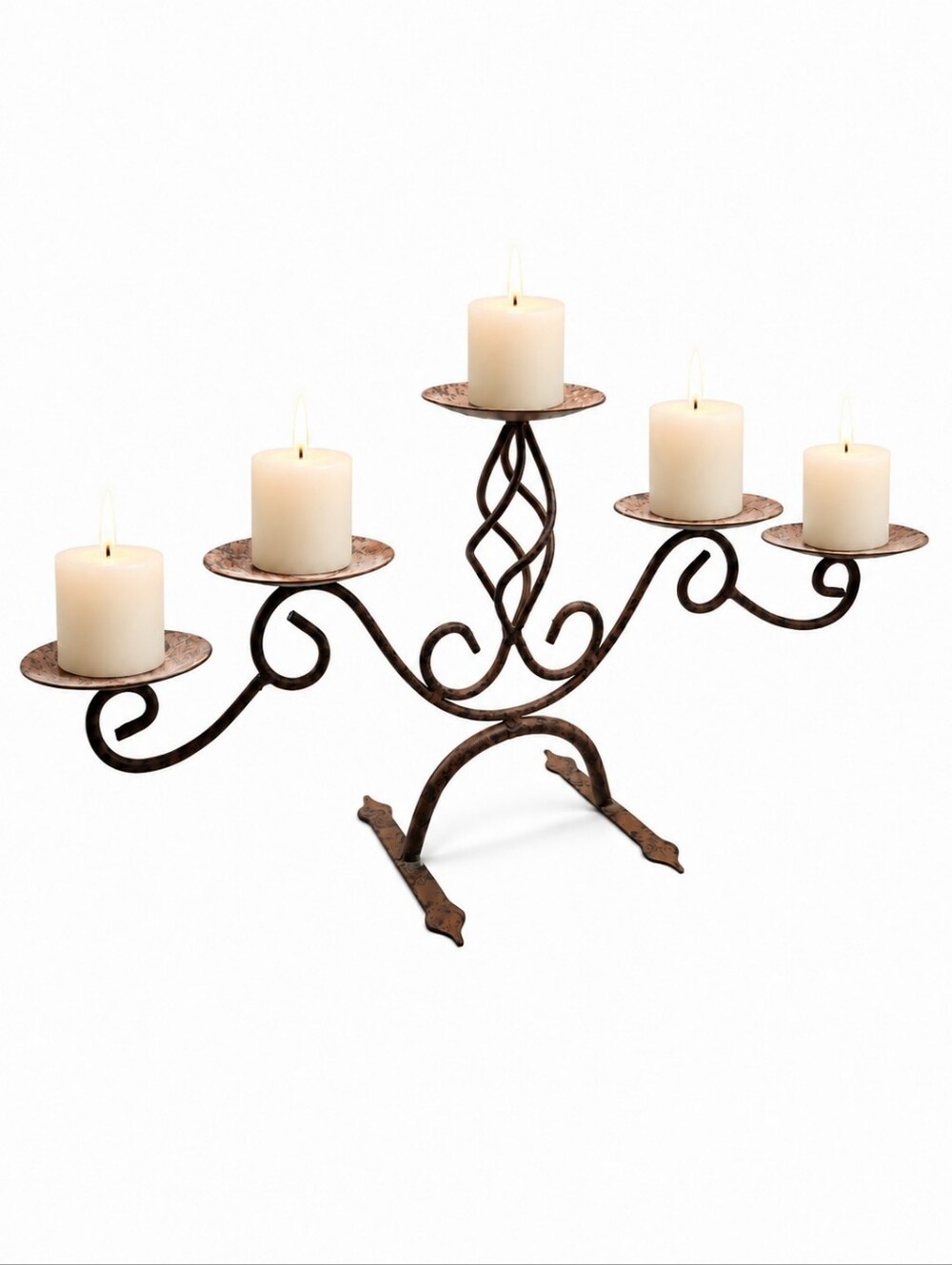 Source Unknown Five-Arm Scroll Metal Candle Holder - Brown